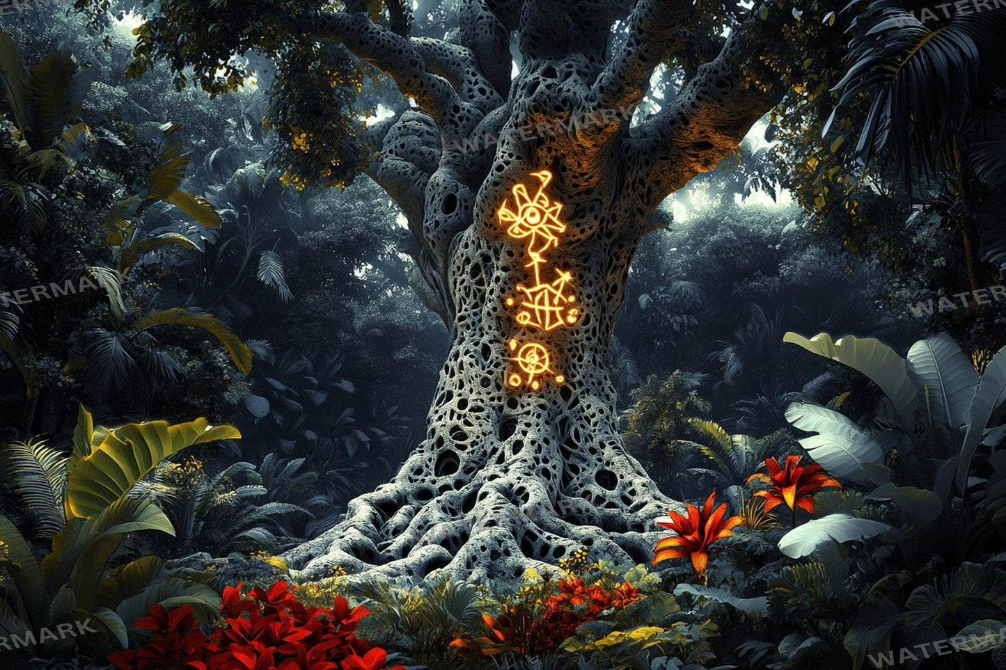 Amazonian Spirit Tree Digital Backdrops, Mystical Jungle Photography Backgrounds, Enchanted Rainforest Scenery - Magical Tree Backgrounds