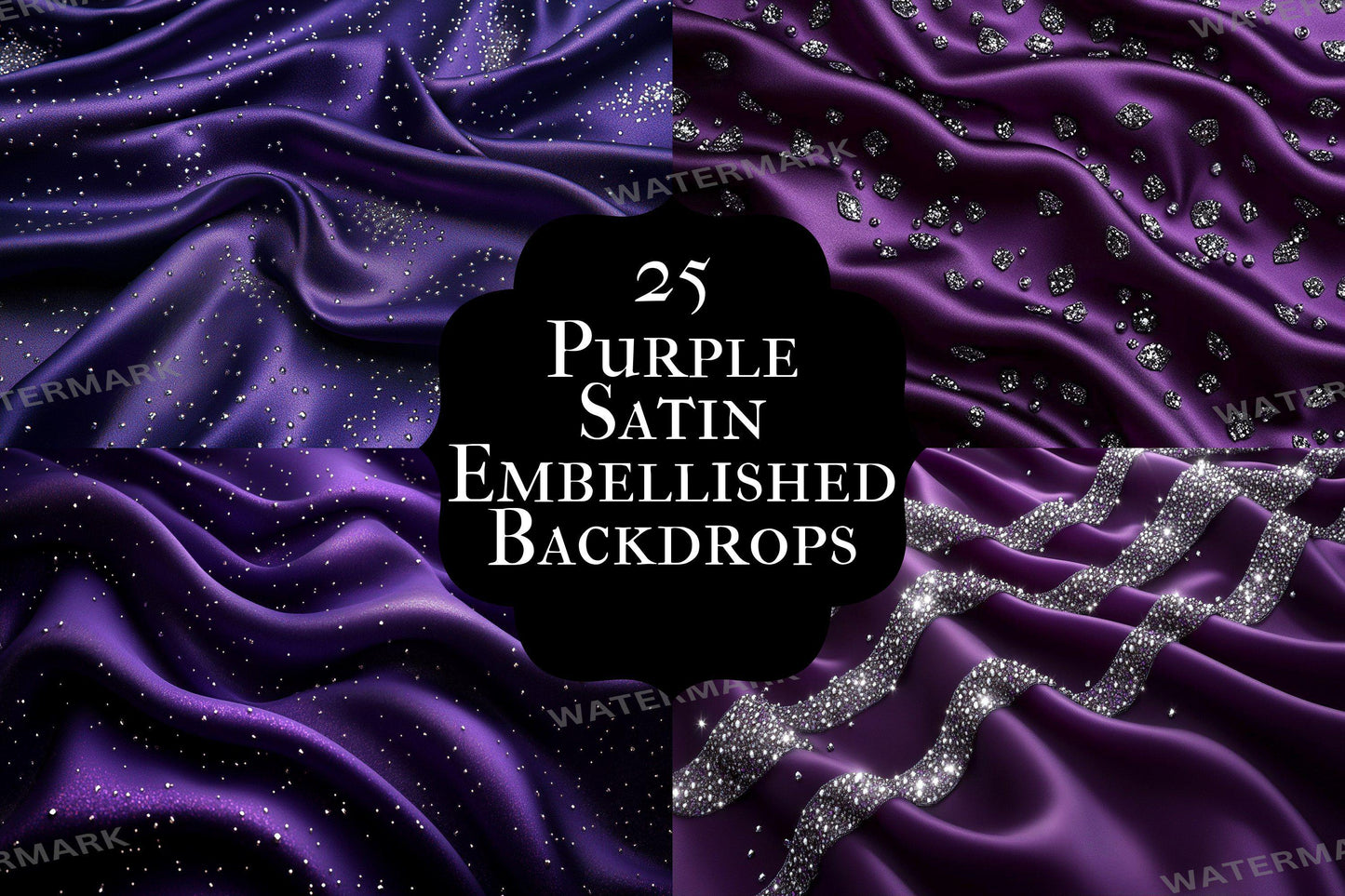 Purple Satin Embellished Backdrops | Digital Luxury Fabric Scenes | Glamour & Fantasy Photography Backgrounds - Purple Backdrops