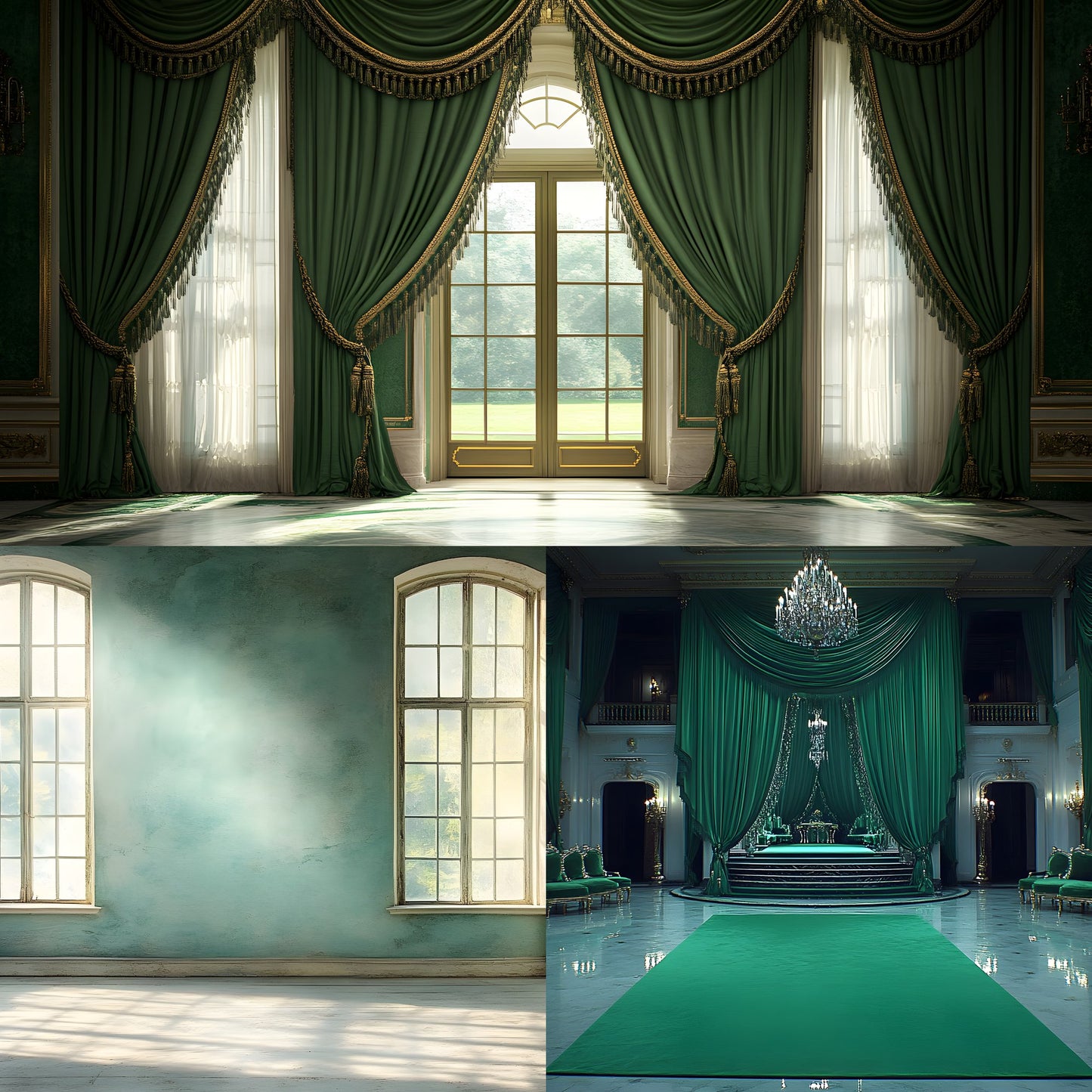 Royal Green Interior Digital Backdrop Set, Elegant Home Photography Backgrounds, for Stunning Visuals, High-Quality Images for Creative Projects