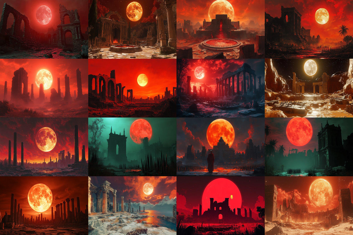 Blood Orange Moon streaming background, 16:9 ratio. Dark sky with a fiery orange moon, perfect for TV wallpaper or digital backdrops