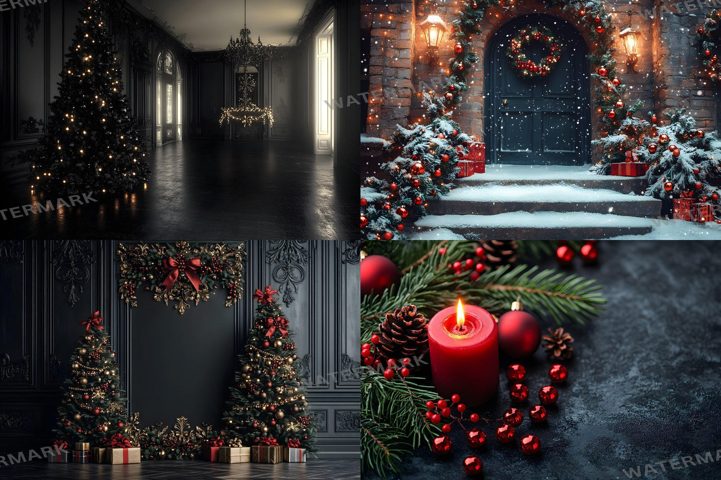 Gothic Christmas Backdrops, Black Christmas Backdrop, Gothic Festive Dark Hue Christmas Photography Backgrounds, Photoshop - 3:2 Ratio
