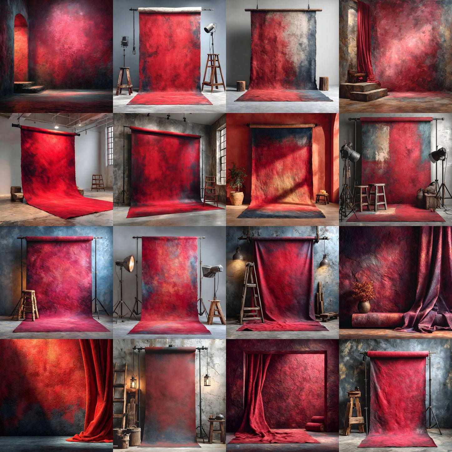 Abstract Red Painted Canvas Digital Backdrop, Artistic Photography Background for Unique Portraits, High-Resolution Textures, Square Format for Creative Projects