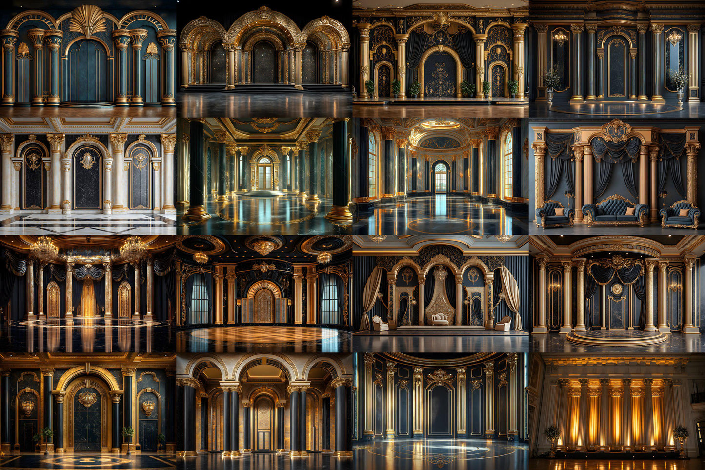 Art Deco Palace Backdrops - Luxury Golden Ballroom & Vintage Glam Photography Backgrounds - Maternity, Wedding Backdrops, Backgrounds