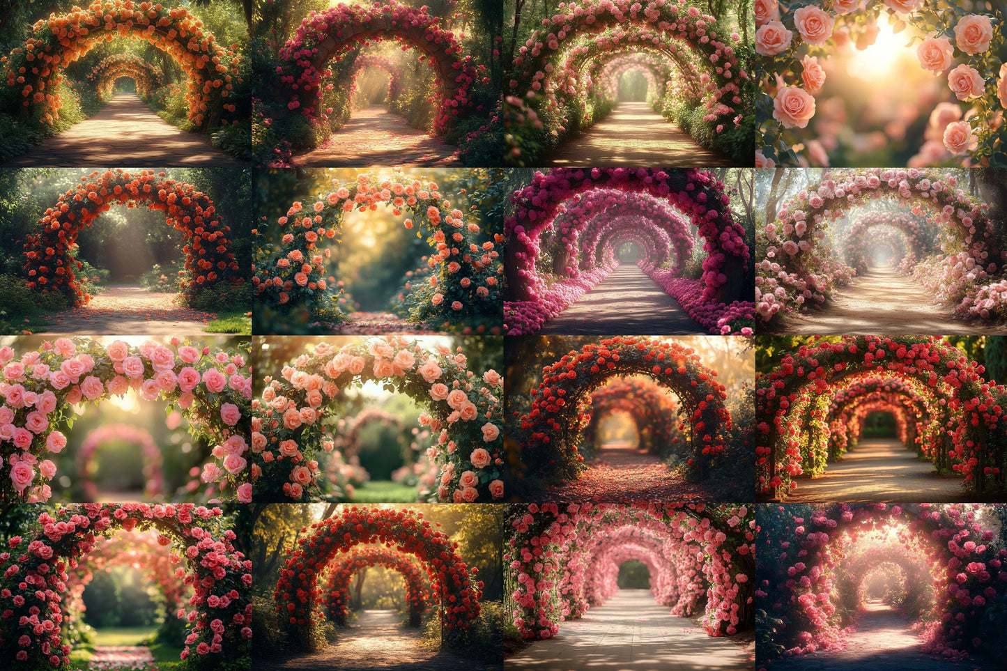 Blooming Garden Archway Backdrops, Floral Tunnel Backgrounds, Enchanted Scenes, Photography - Floral Backdrops - Fairy Backgrounds