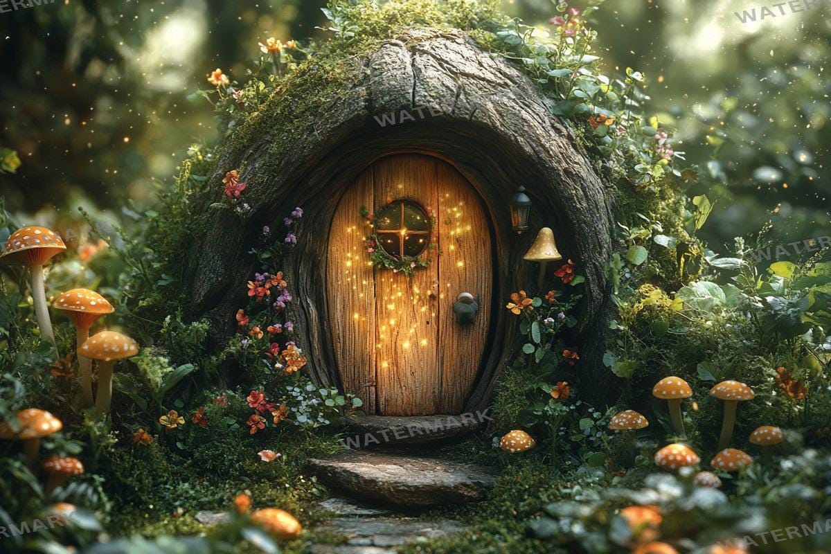 Magical Fairy Door Backdrops, Enchanted Forest Treehouse Digital Background, Whimsical Fantasy Secret Garden - Photoshop - Photo Editing