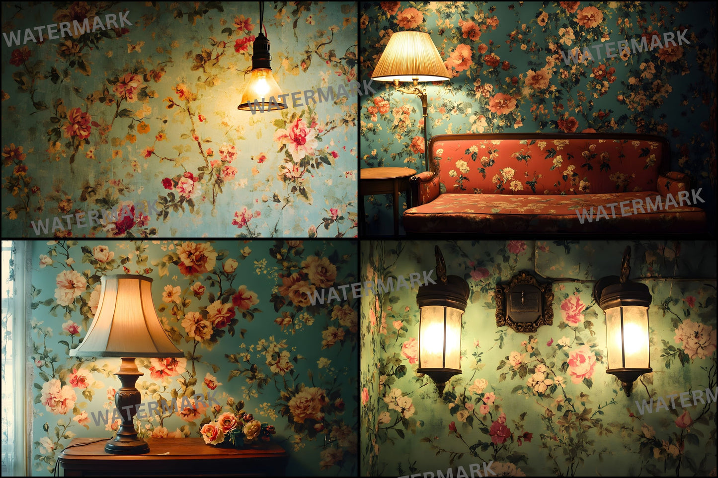 Vintage Wallpaper Room Digital Backdrop, Photography Backgrounds, Antique Interior Photo Prop, Printable Photography, High Resolution Images