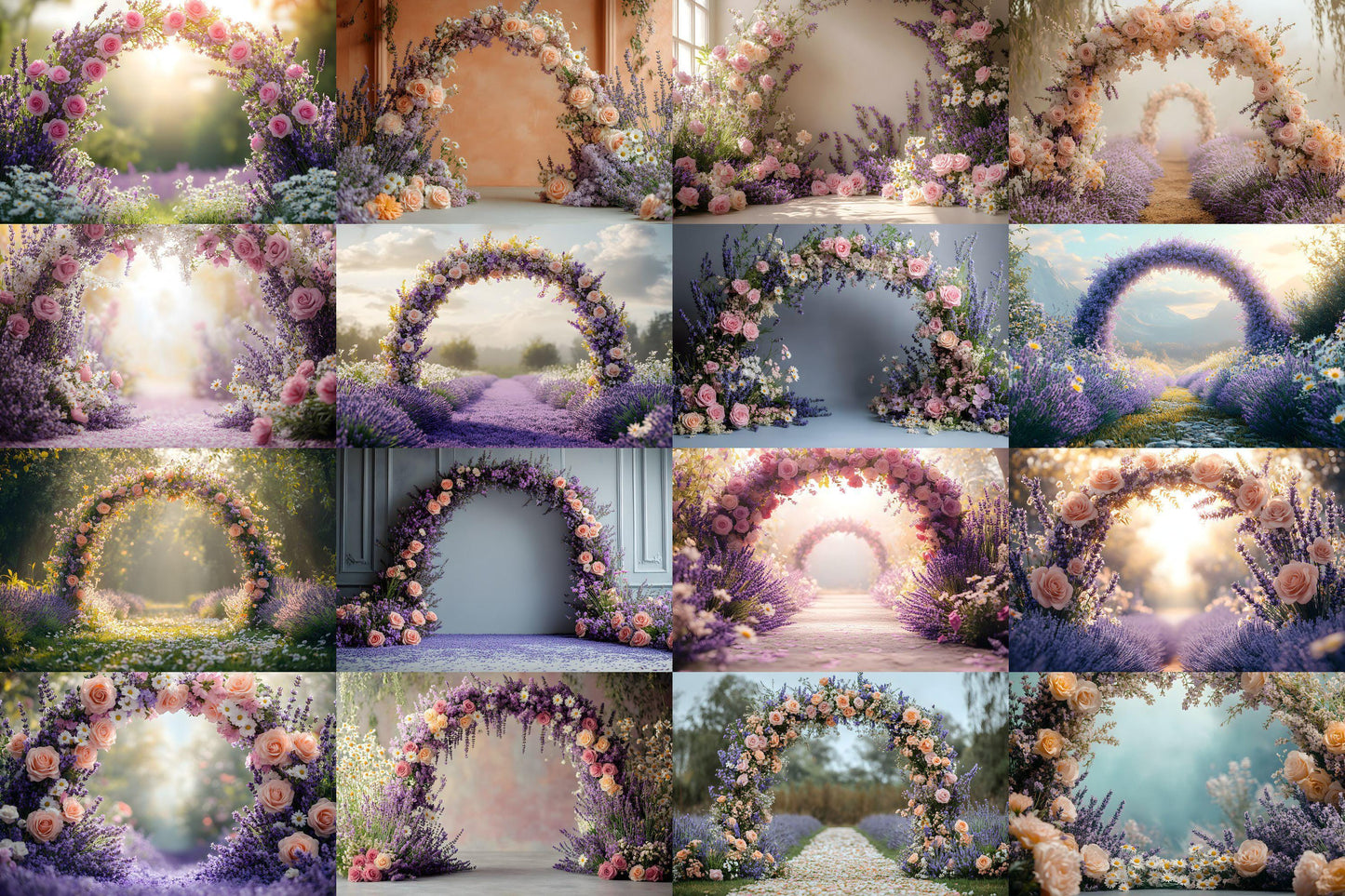 Wildflower Archway Photography Backdrop - Romantic Floral Digital Background for Weddings, Events & Spring Photoshoots