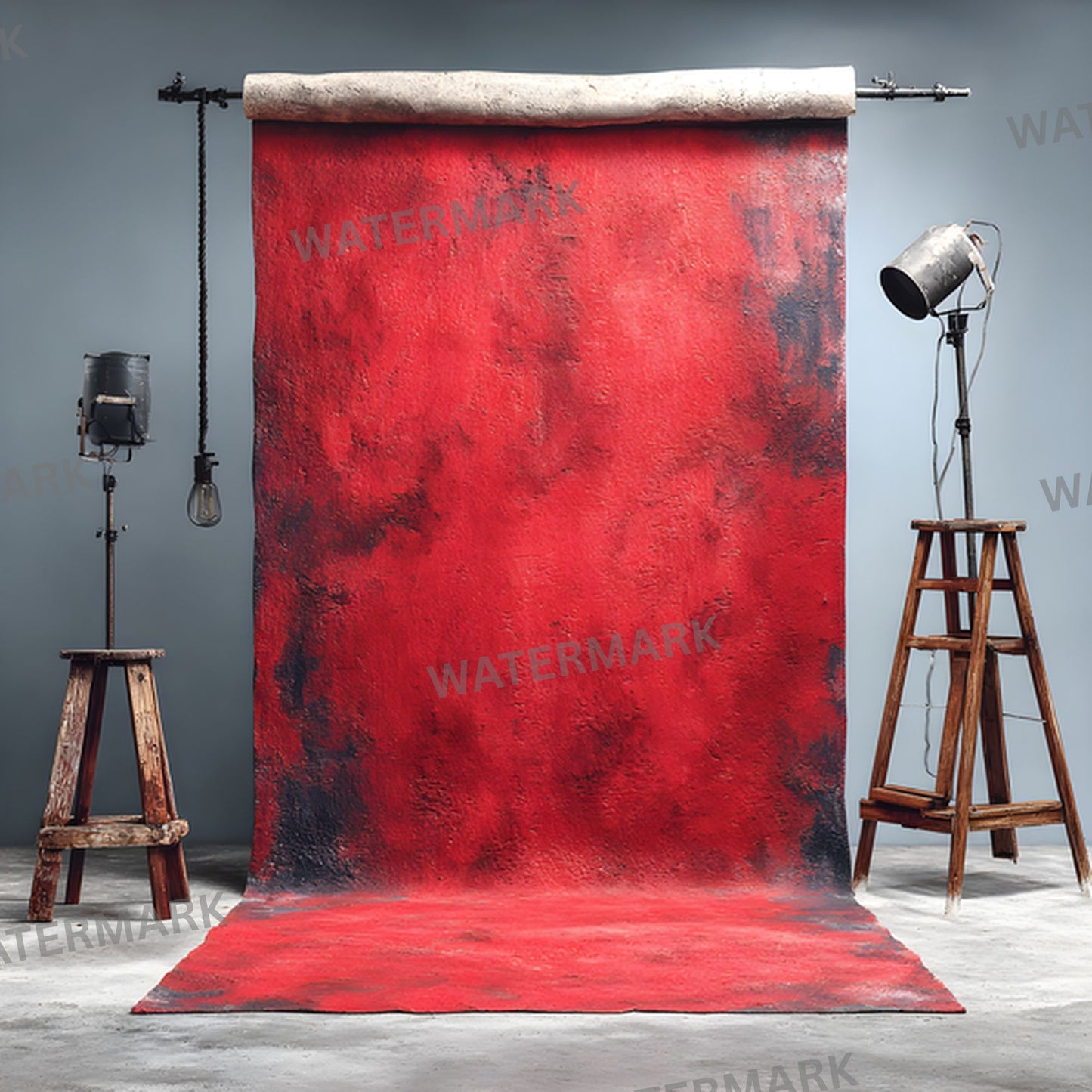 Abstract Red Painted Canvas Digital Backdrop, Artistic Photography Background for Unique Portraits, High-Resolution Textures, Square Format for Creative Projects