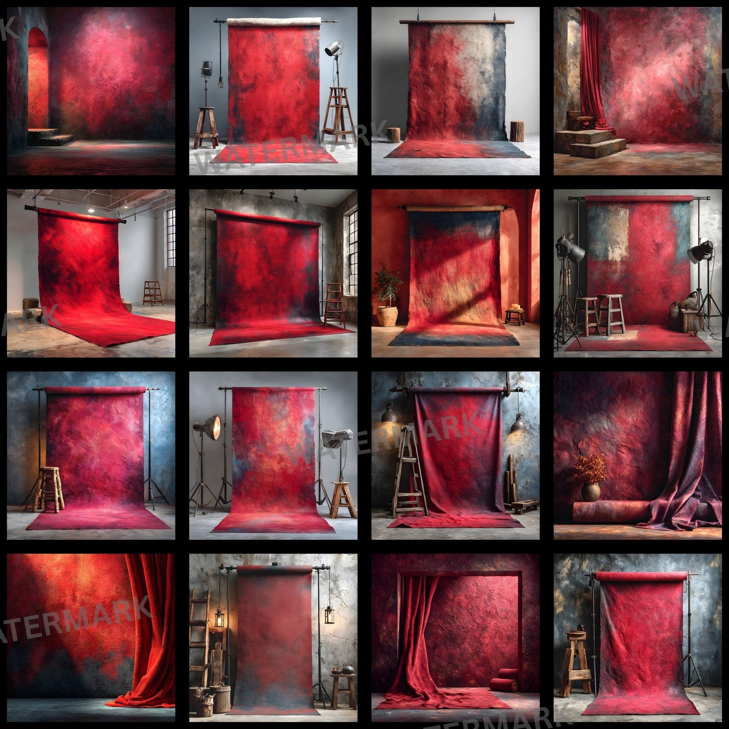 Abstract Red Painted Canvas Digital Backdrop, Artistic Photography Background for Unique Portraits, High-Resolution Textures, Square Format for Creative Projects