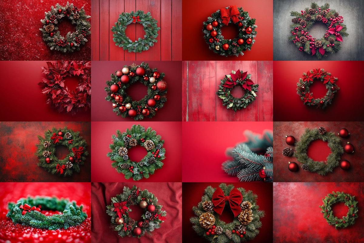 Christmas Wreath Scene Backdrops - Festive Holiday Photo Overlays for Digital Artists Photographers 00x00px PNGs Commercial Use