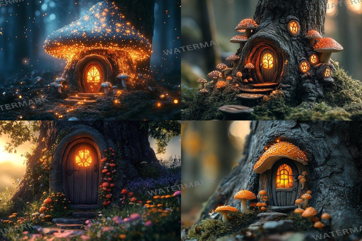 Magical Fairy Door Backdrops, Enchanted Forest Treehouse Digital Background, Whimsical Fantasy Secret Garden - Photoshop - Photo Editing