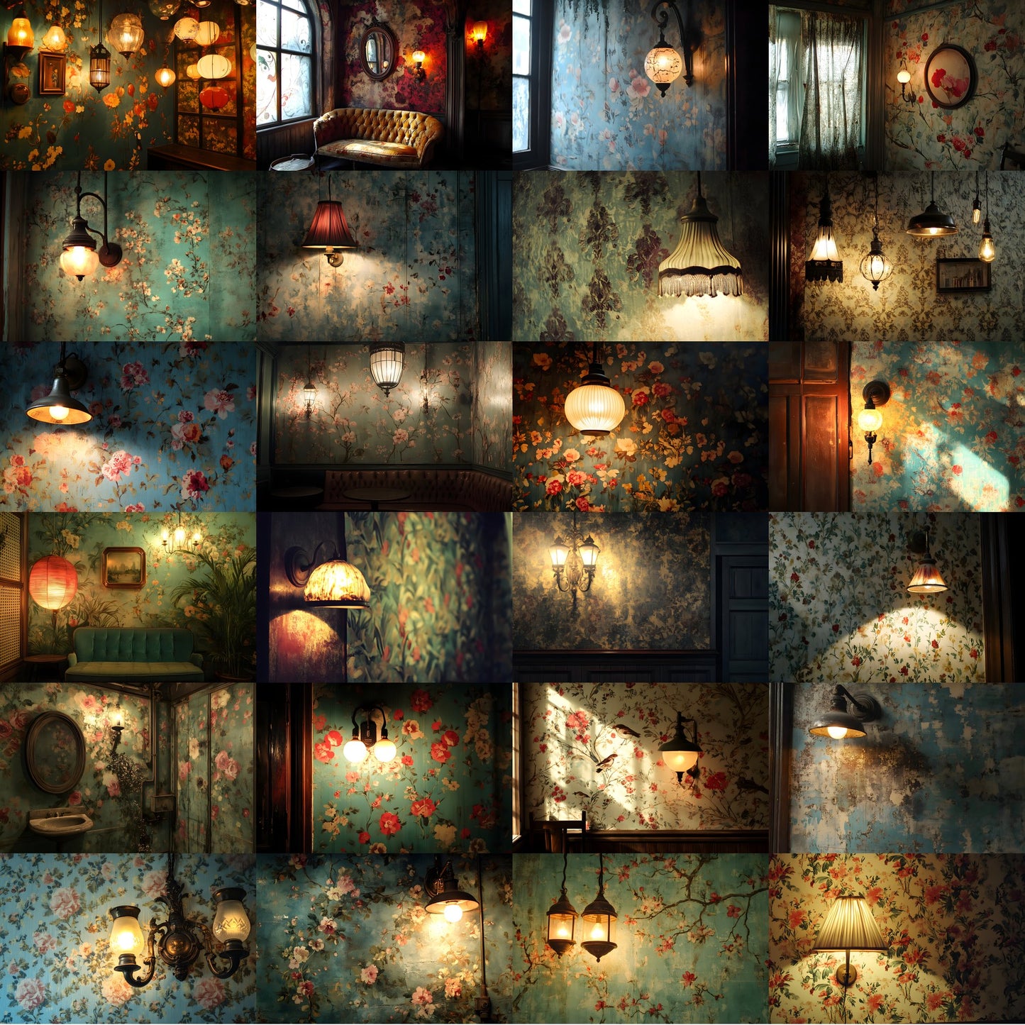 Vintage Wallpaper Room Digital Backdrop, Photography Backgrounds, Antique Interior Photo Prop, High-Res Image for Photographers