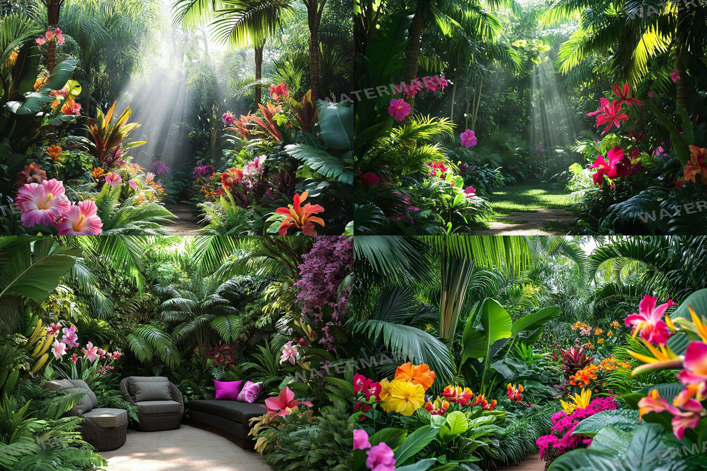 Tropical Secret Retreat Backdrop: PNGs for Exotic Island Photo Editing, Hidden Jungle Paradise Scenes, Lush Summer Digital Backdrops.
