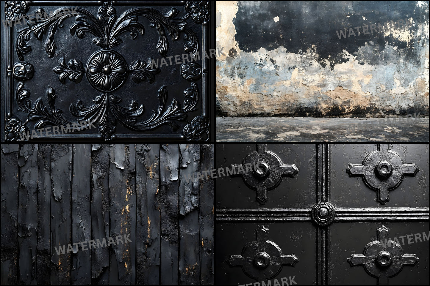 Vintage Black Textured Wall Digital Backdrop, Dark Moody Photography Background for Portrait, Fine Art Textures