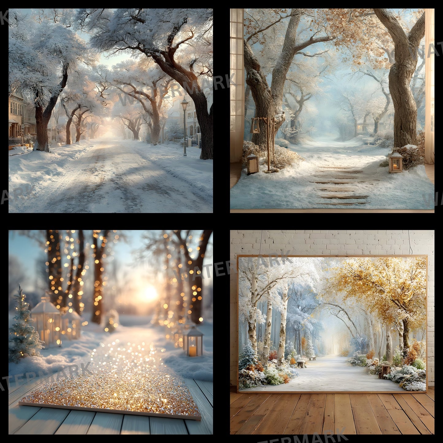 White Gold Christmas Backdrop, Snowy Outdoor Scene, Square Digital Background for Holiday Photography, Winter Wonderland Photo Prop, Festive Portrait