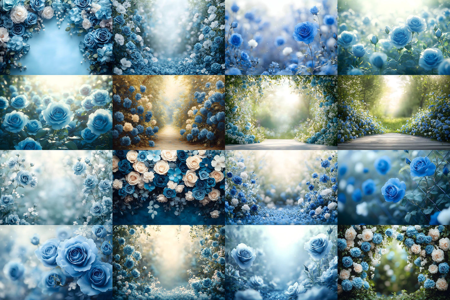 Blue Rose Garden Backdrops, Floral Fantasy Backgrounds, Dreamy Digital Overlays - Floral Backdrops - Wedding, Maternity Backdrop, Garden