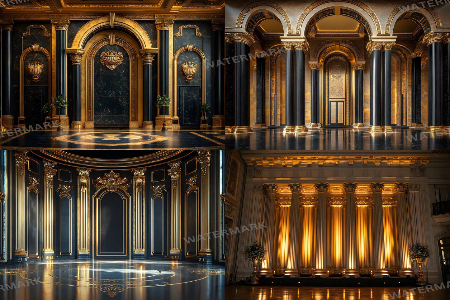 Art Deco Palace Backdrops - Luxury Golden Ballroom & Vintage Glam Photography Backgrounds - Maternity, Wedding Backdrops, Backgrounds