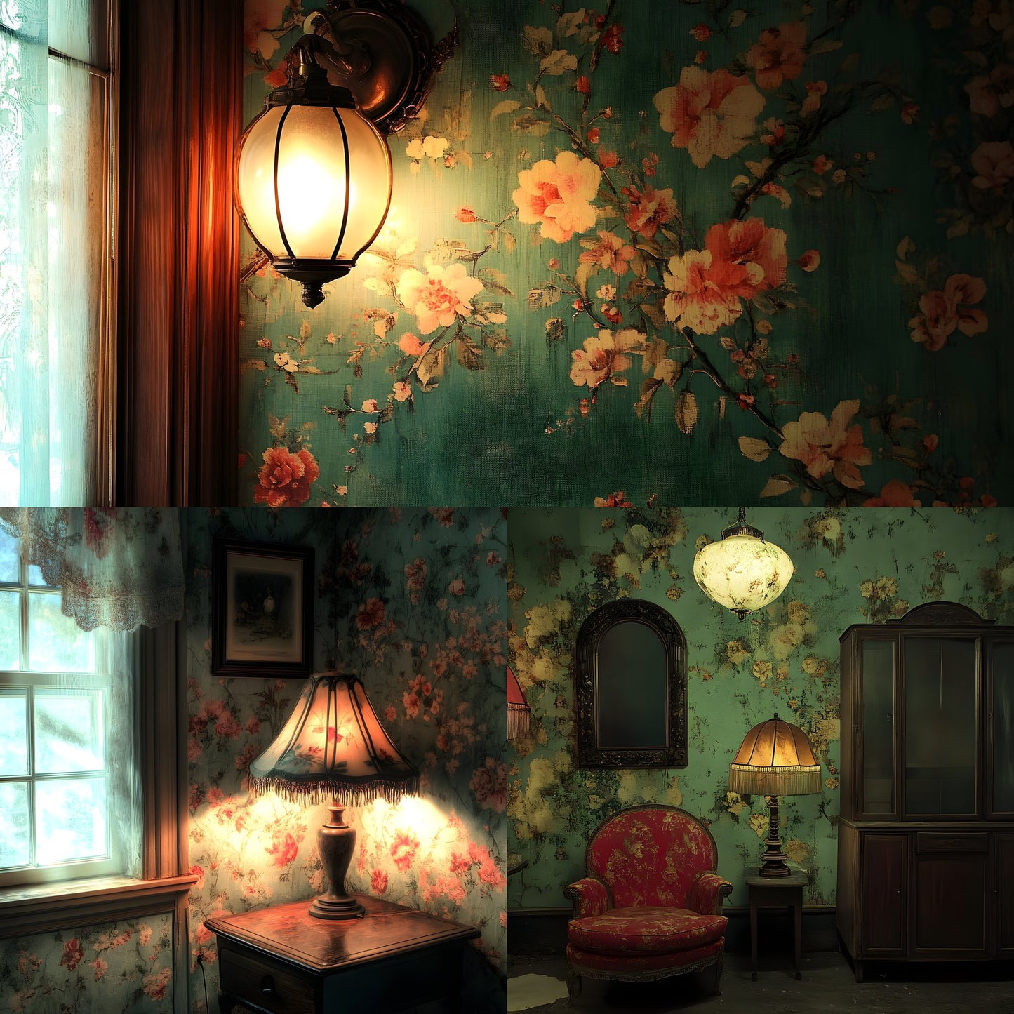 Vintage Wallpaper Room Digital Backdrop, Photography Backgrounds, Antique Interior Photo Prop, High-Res Image for Photographers