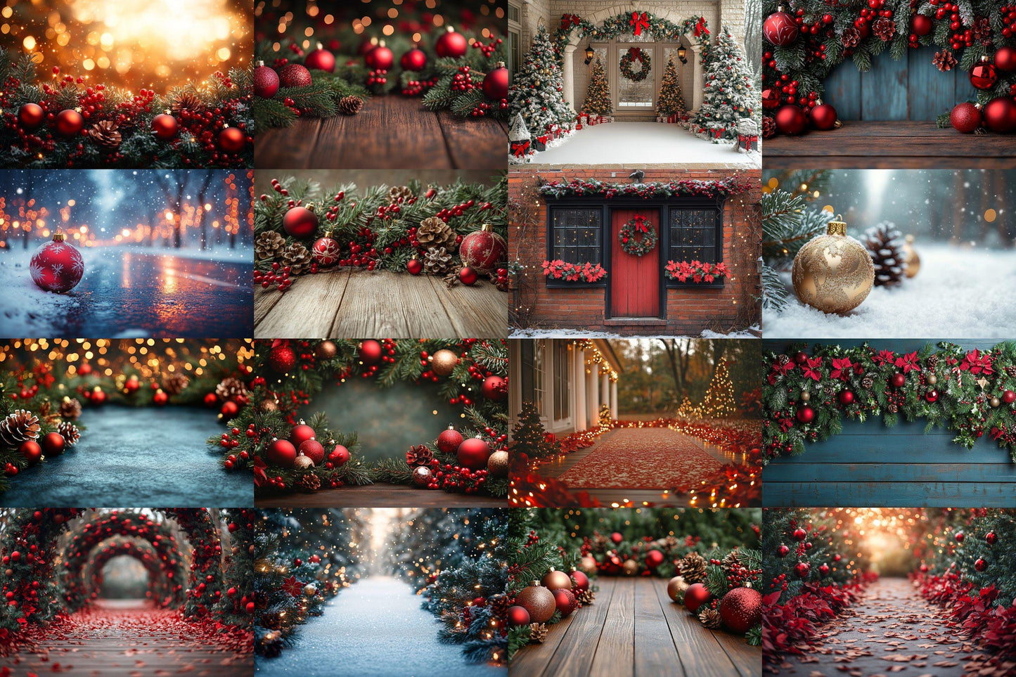Christmas Outdoor Backgrounds Collection ��������� Winter Holiday-Themed Photoshop Backdrops for Festive Photography & Seasonal Photo Editing