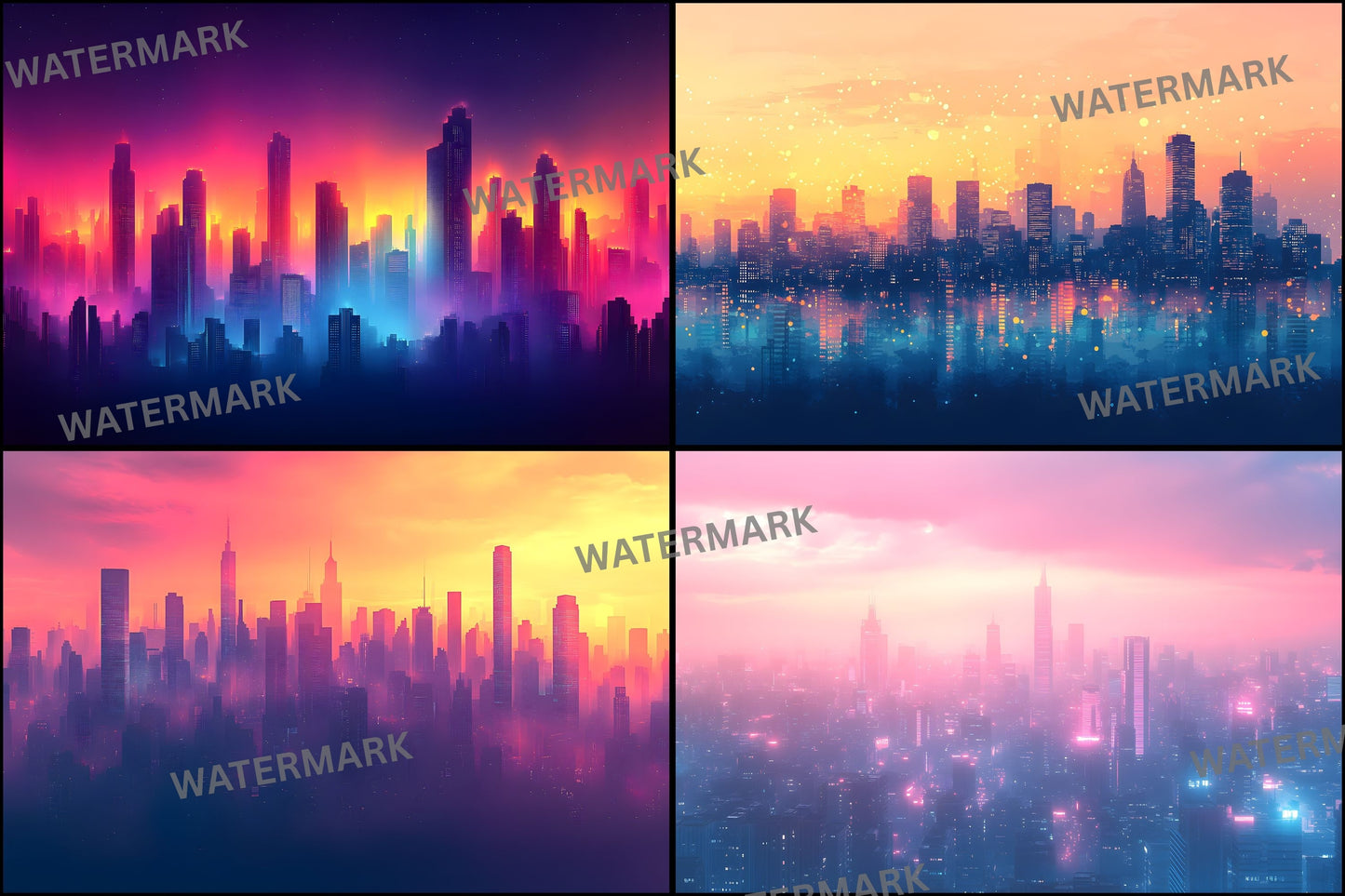 Abstract Cityscape Digital Backdrop Bundle, Skyline Photography Backgrounds for Composites, Urban Fantasy Photo Overlays, Images