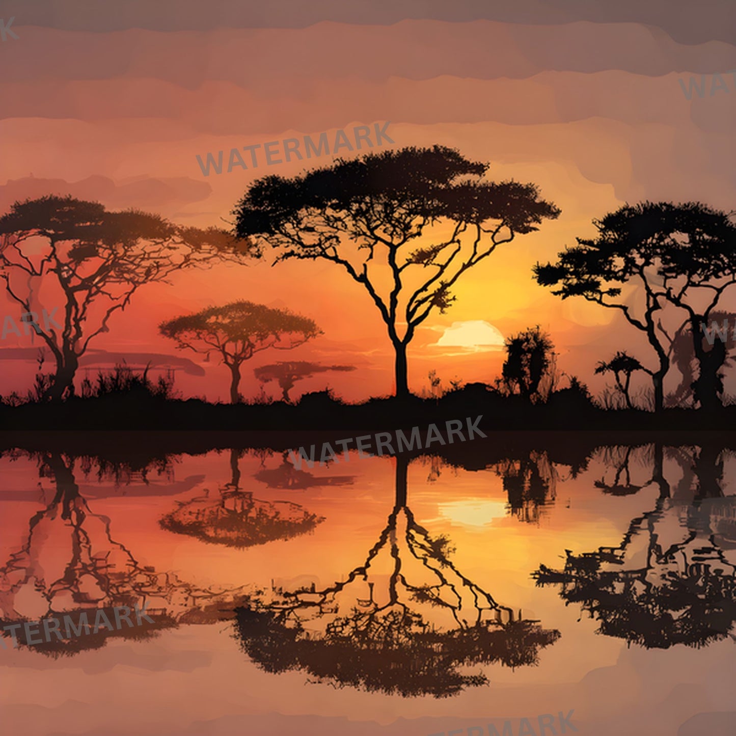 African Safari Sunset Digital Backdrop, Trees Photography Background for Wildlife, Nature Photo, Square High-Resolution Image, Instant Download