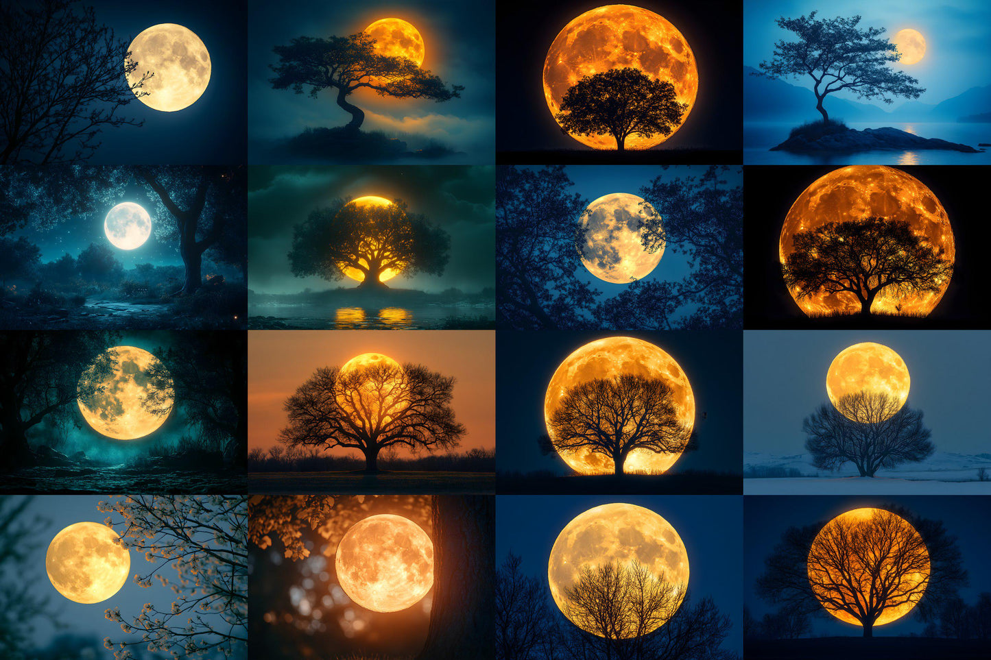 Full Moon Backdrops | Lunar Night Sky Digital Backgrounds | Moonlight Scene Photography | Witchy Halloween Moon | Photoshop Composite