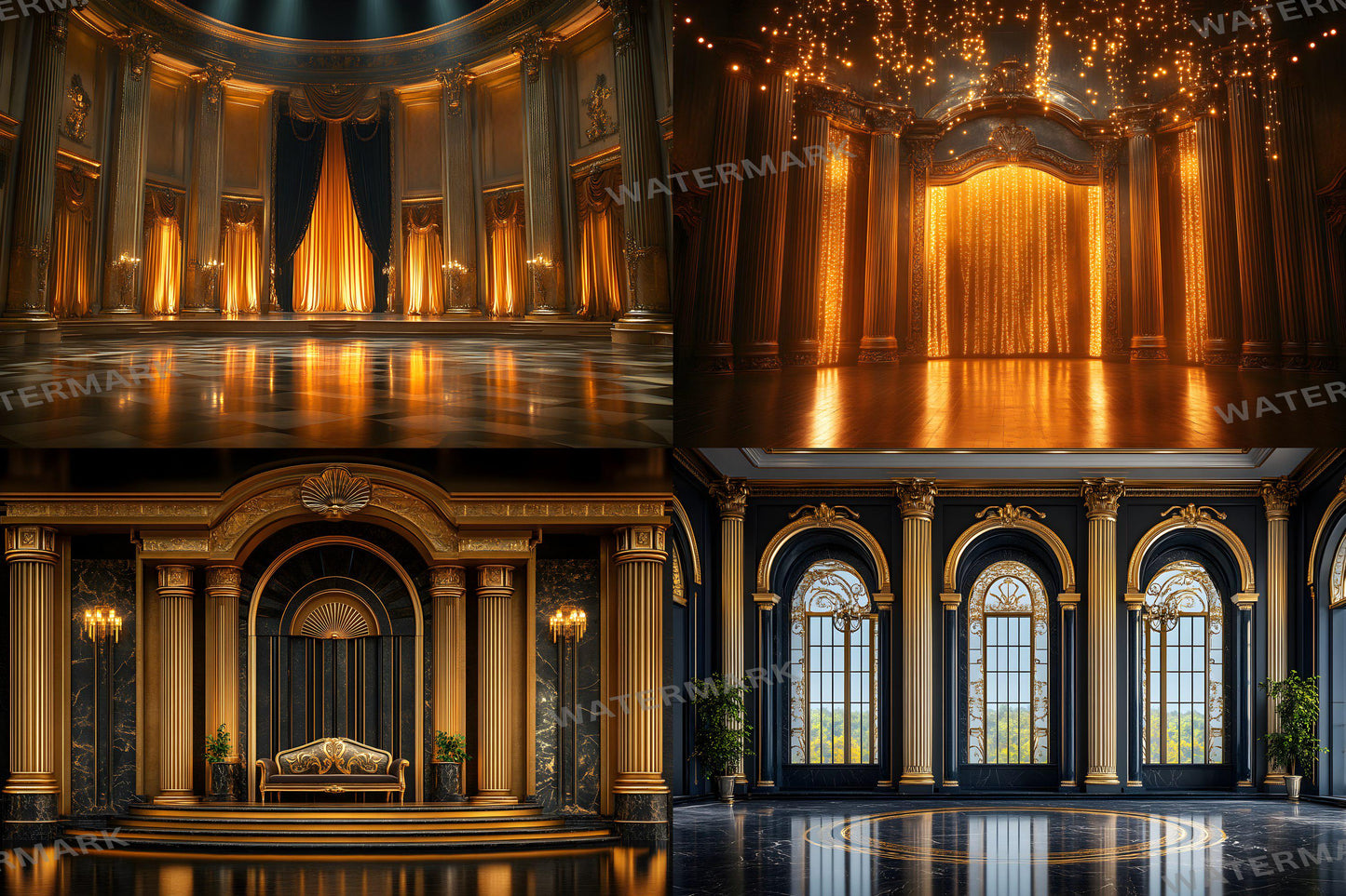 Art Deco Palace Backdrops - Luxury Golden Ballroom & Vintage Glam Photography Backgrounds - Maternity, Wedding Backdrops, Backgrounds