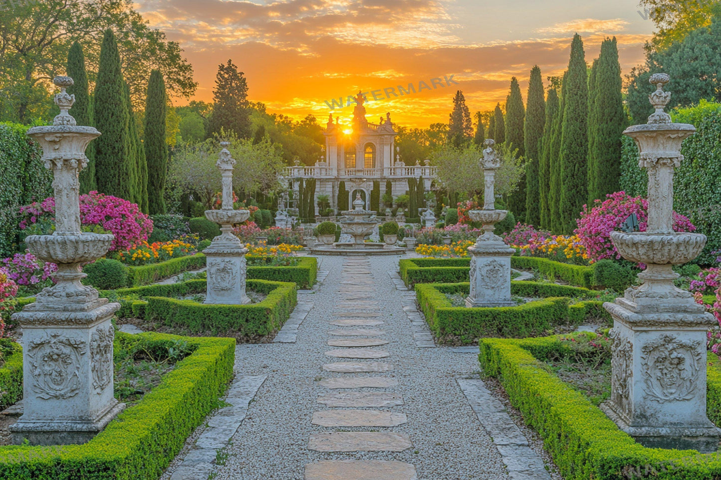 Baroque Garden Digital Backdrop - Elegant Photography Background - Ornate Garden Overlay - Classic Photo Composites