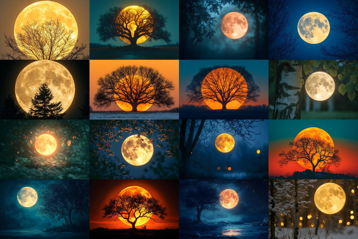 Full Moon Backdrops | Lunar Night Sky Digital Backgrounds | Moonlight Scene Photography | Witchy Halloween Moon | Photoshop Composite