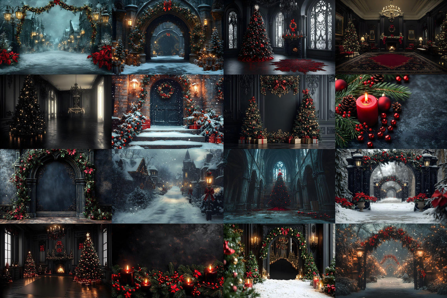 Gothic Christmas Backdrops, Black Christmas Backdrop, Gothic Festive Dark Hue Christmas Photography Backgrounds, Photoshop - 3:2 Ratio