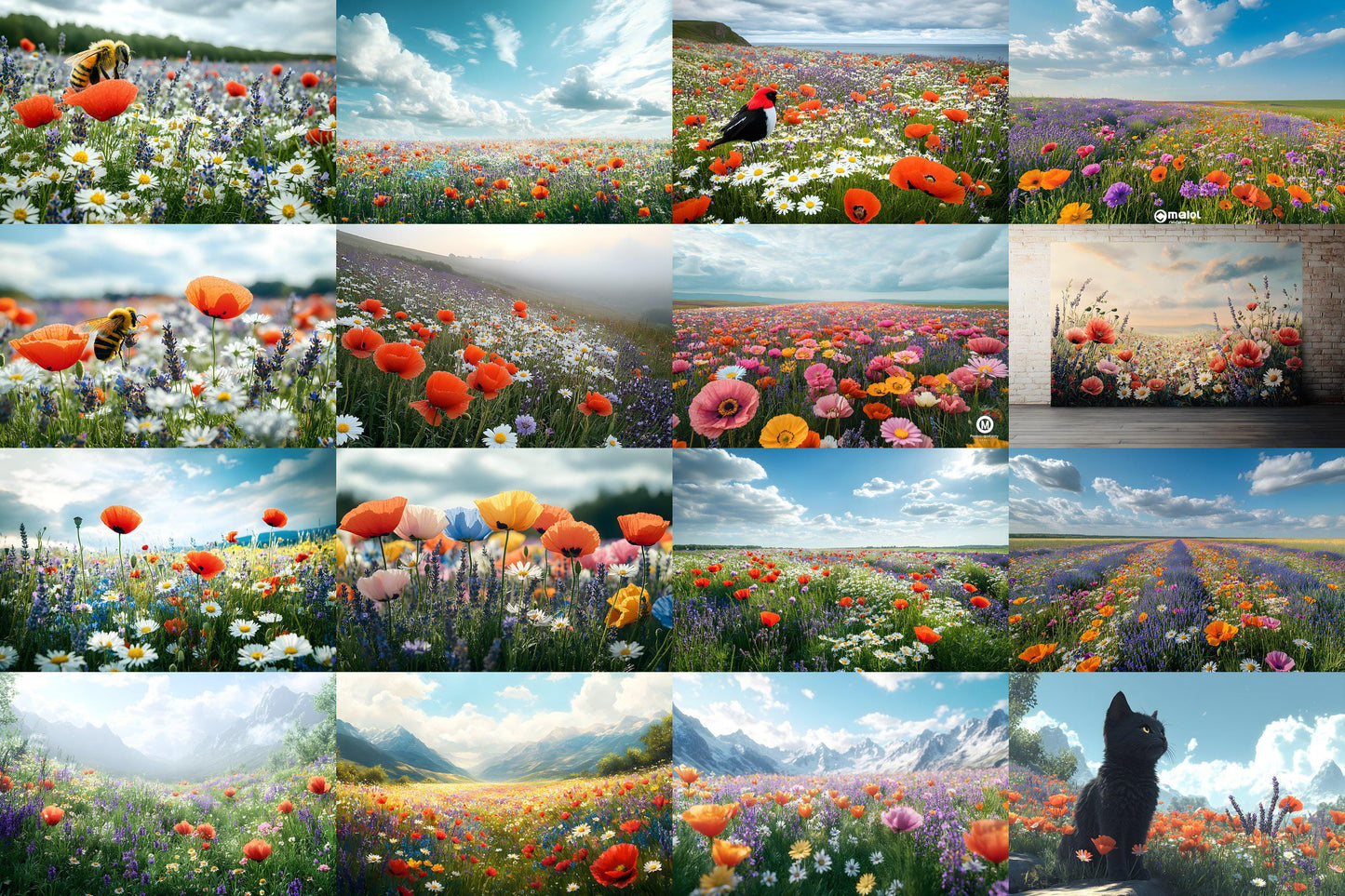 Meadow Bliss Backdrops - Stunning Wildflower Fields Landscape Photography Backgrounds - Floral Backdrops - Wedding, Maternity Backdrop