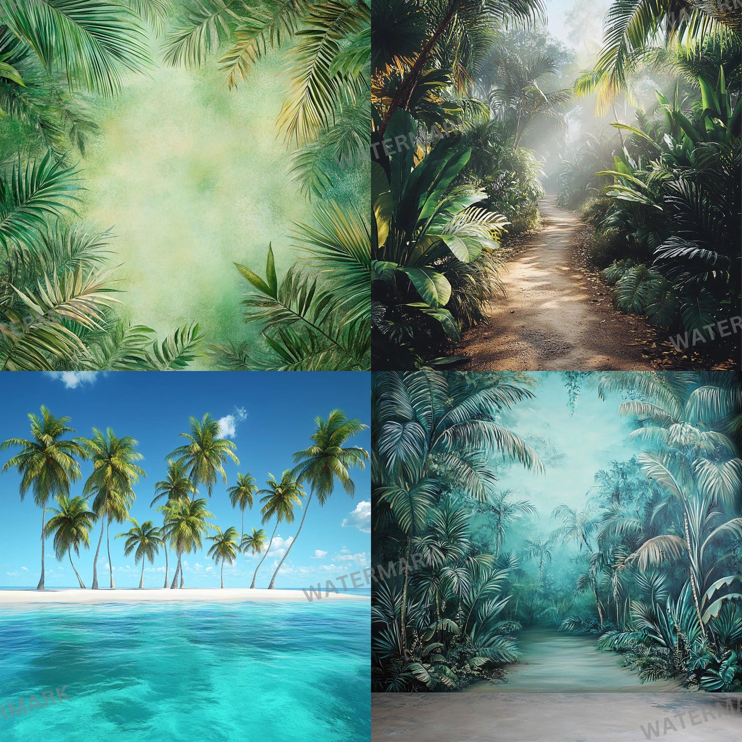 TROPICAL PHOTOGRAPHY BACKDROPS Digital Backgrounds for Photography, Bright Colorful Beaches, Palm Trees, Oceans & Floral Scene Overlays