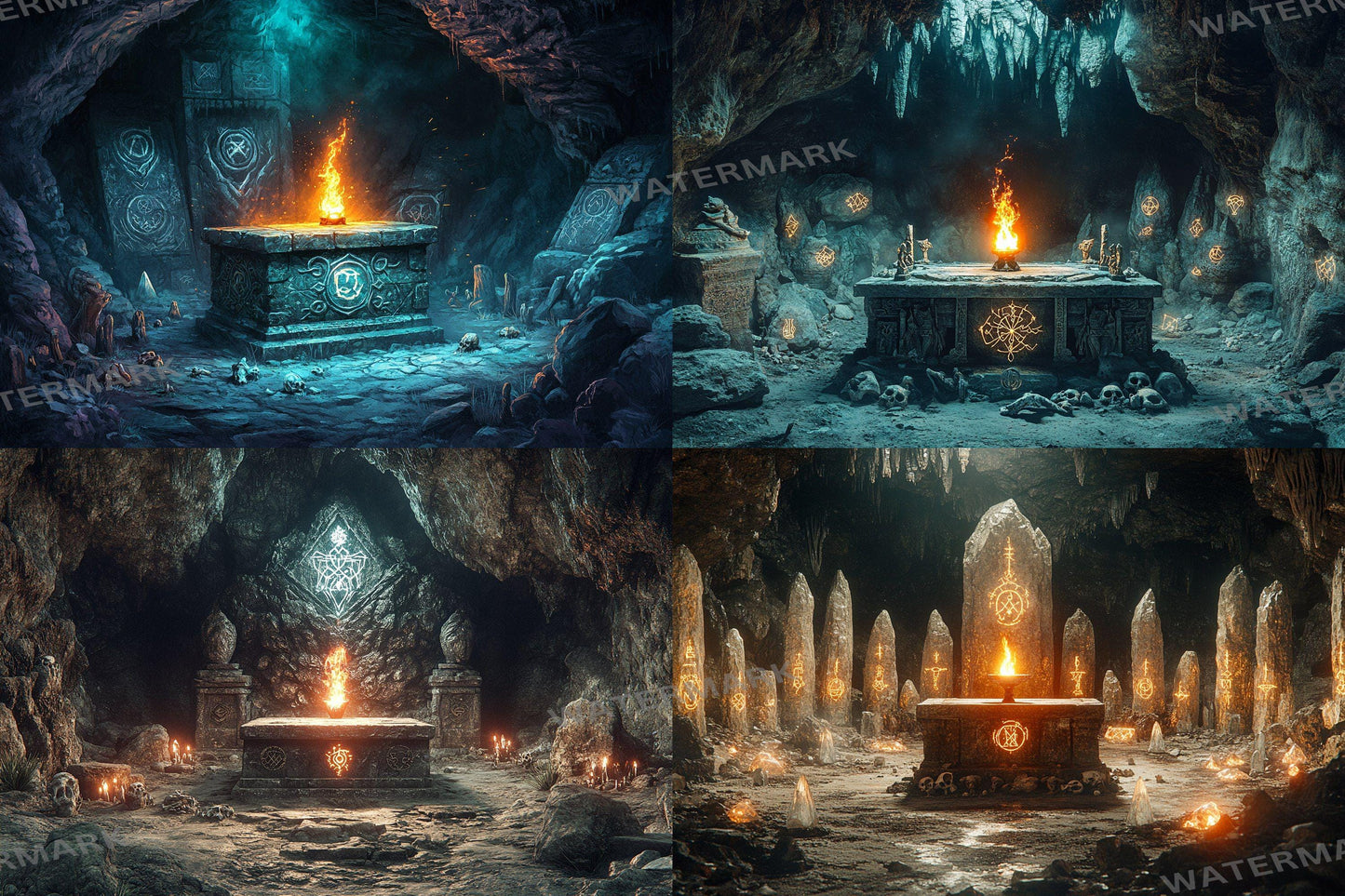 Ancient Cave Altar Backdrop: 3PNGs for Dark Fantasy Photography, Underground Ritual Chamber Scenes, Mystical Stone Digital Backdrops
