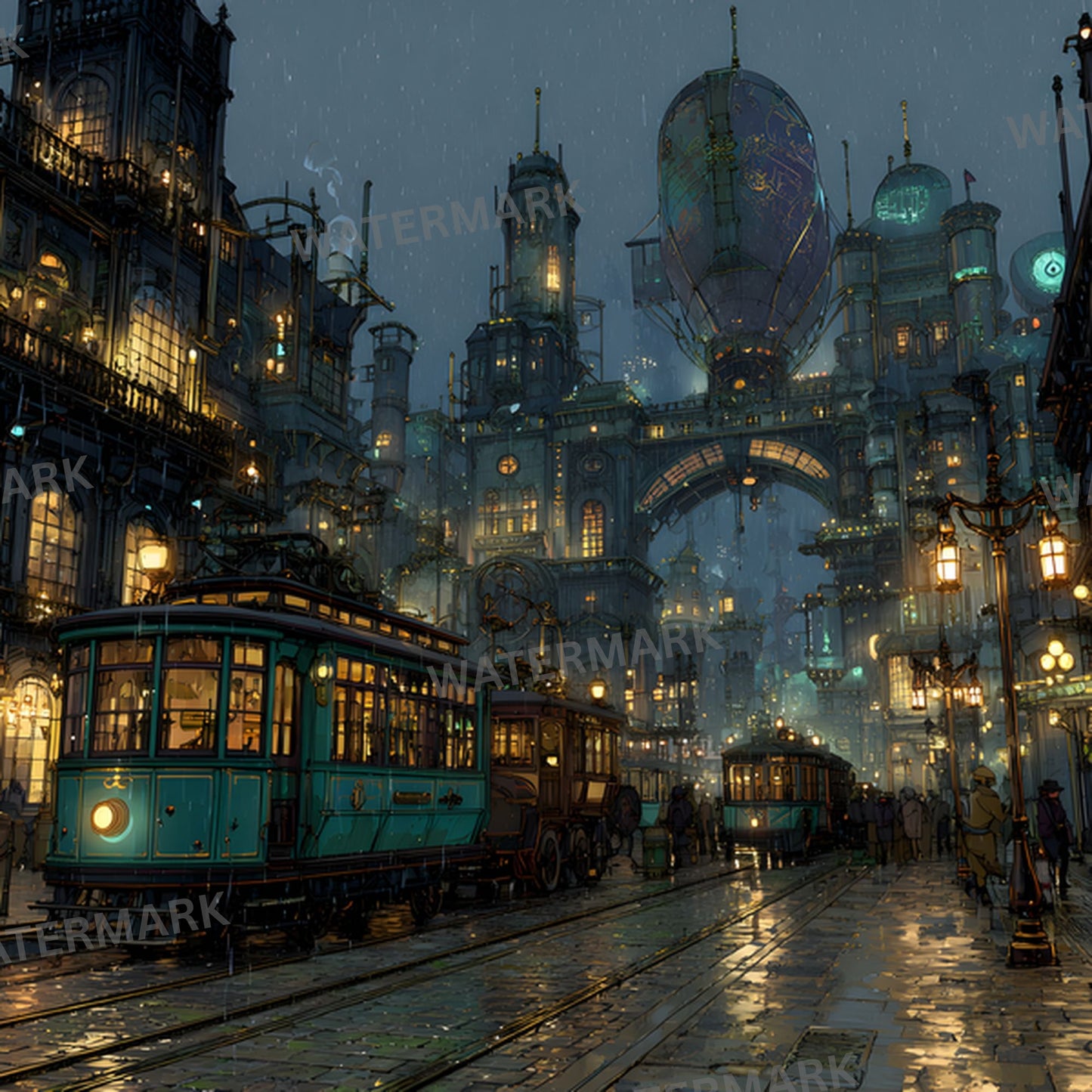 Anime Victorian Alchemical City Backdrop, Steampunk Digital Background for Cosplay, Fantasy Photography, Square Unique Alchemy Art, Printable Image