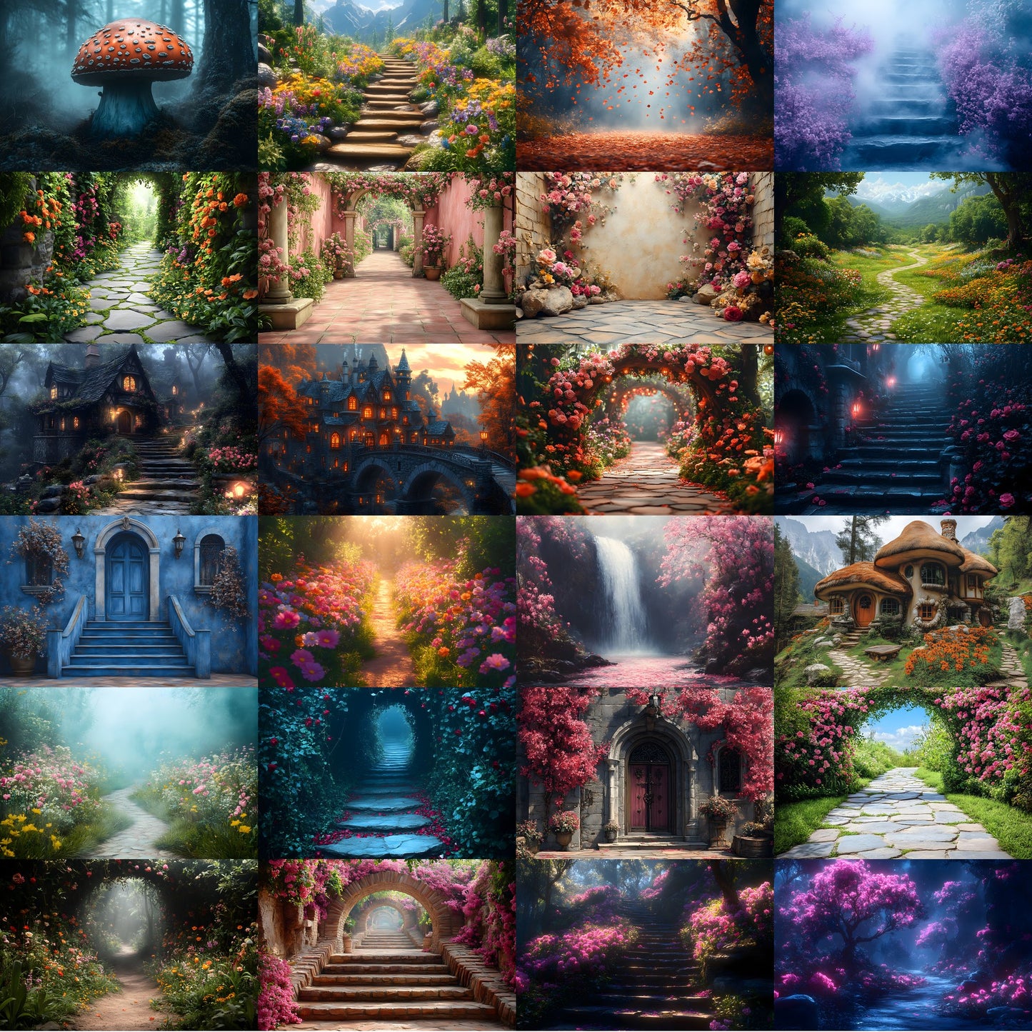 Alice in Wonderland Backdrop Set, Fantasy Storybook Digital Backgrounds for Photography, Whimsical Party Photo Booth, Images