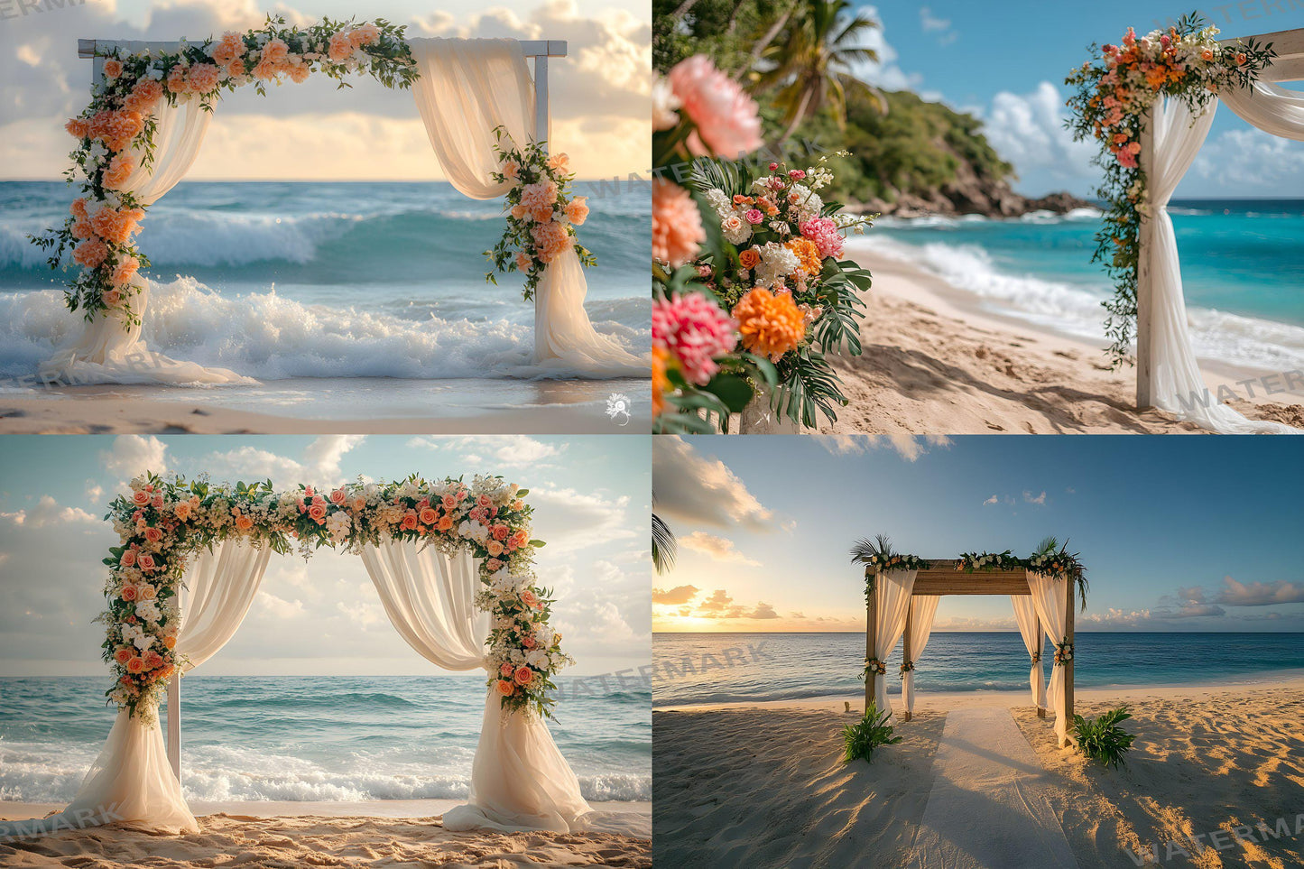 Beachfront Bliss Backdrops, Digital Tropical Wedding Background, Seaside Ocean Photo Booth Prop, Summer Coastal Photography Scene Assets