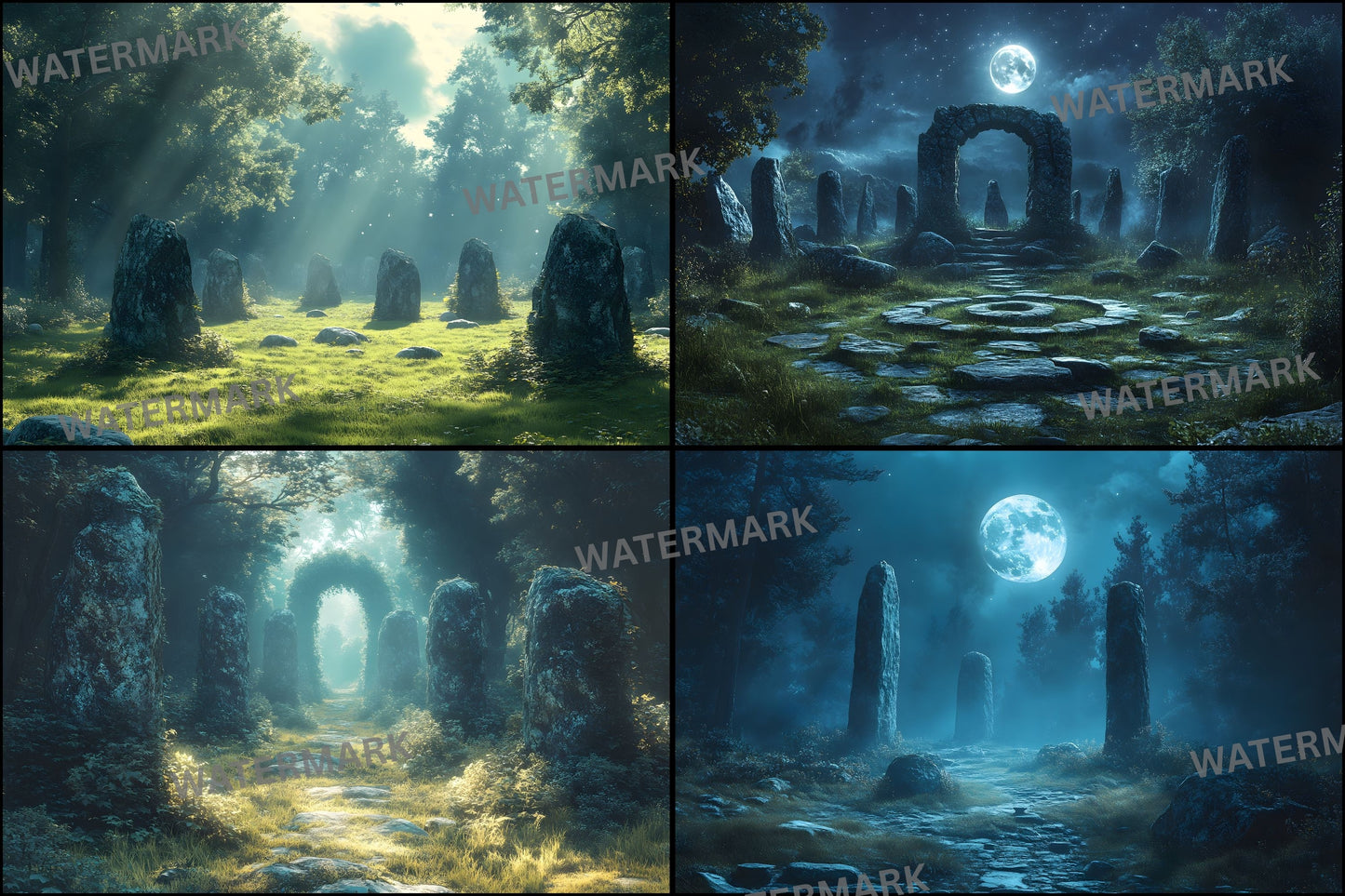 Ancient Stone Circle Digital Backdrop, Mystical Clearing Backgrounds for Photography, Fantasy Photo Overlays, Scenic Portrait Photography
