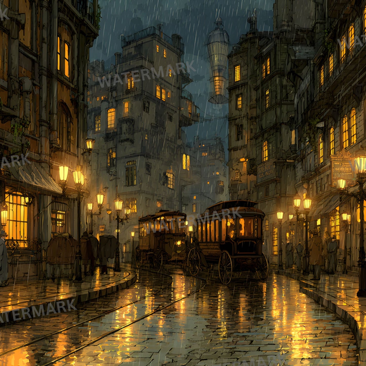 Anime Victorian Alchemical City Backdrop, Steampunk Digital Background for Cosplay, Fantasy Photography, Square Unique Alchemy Art, Printable Image