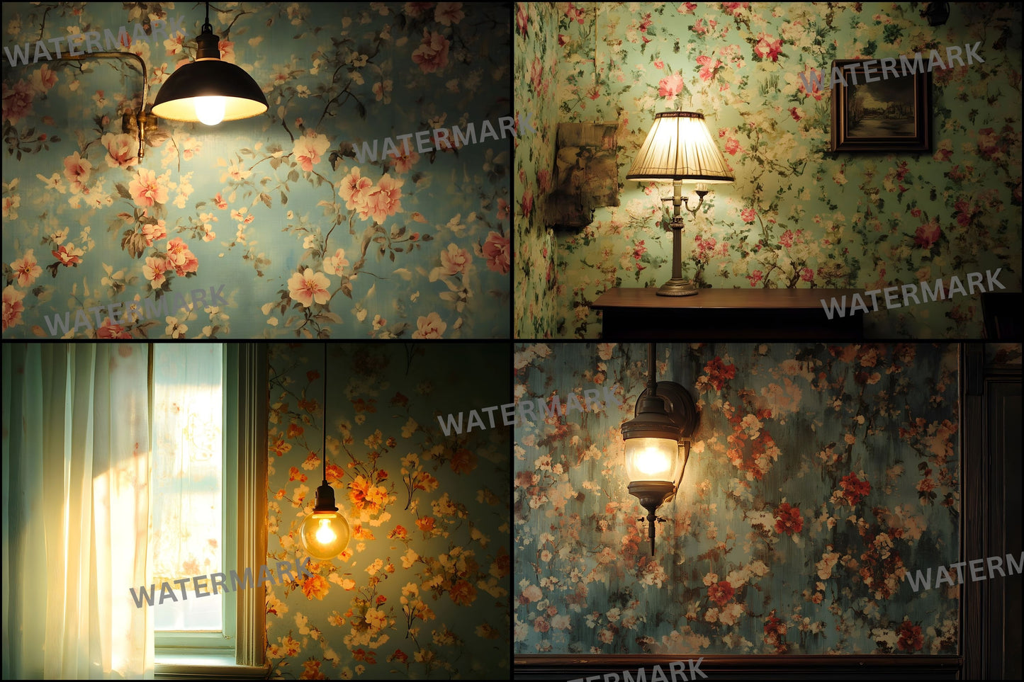 Vintage Wallpaper Room Digital Backdrop, Photography Backgrounds, Antique Interior Photo Prop, High-Res Download for Photographers