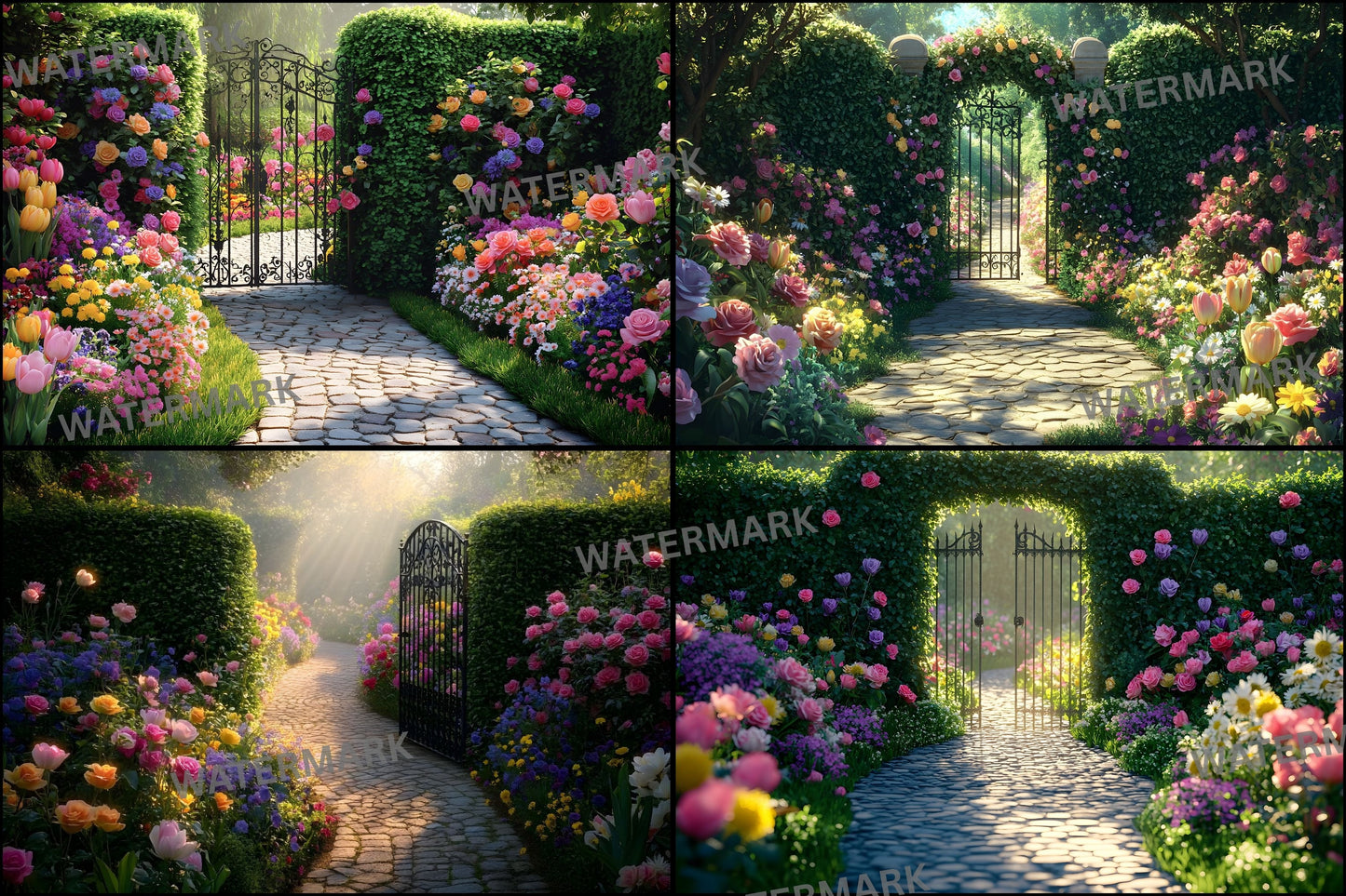 Whimsical Flower Garden Digital Backdrop, Lush Floral Backgrounds, Photography, Fantasy Photo Overlays, Springtime Scene
