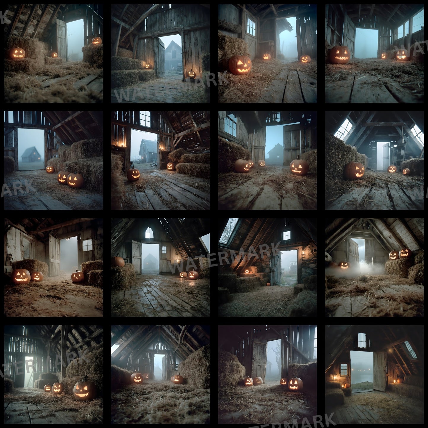 Midnight Abandoned Barn Loft Digital Backdrop, Square Photography Background, Spooky Photo Overlay, Grunge Texture, Eerie Scene, Fantasy Art, SQBD