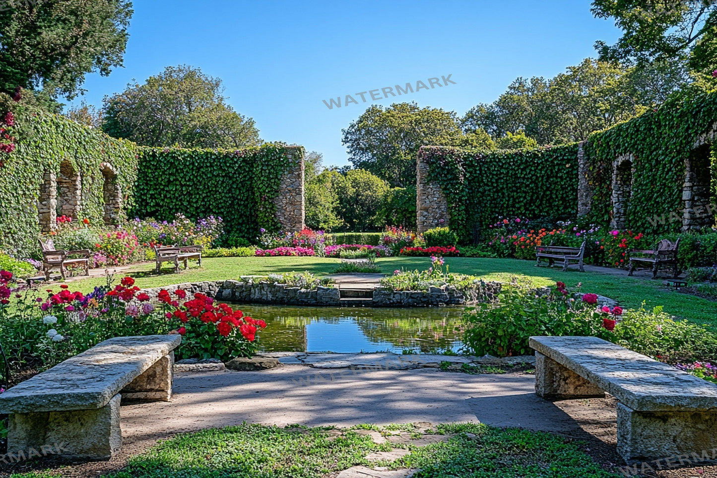 Victorian Walled Garden Backdrop: 1PNGs for Antique Secret Garden Photos, Climbing Rose Brick Wall Scenes, Period Drama Digital Backdrops