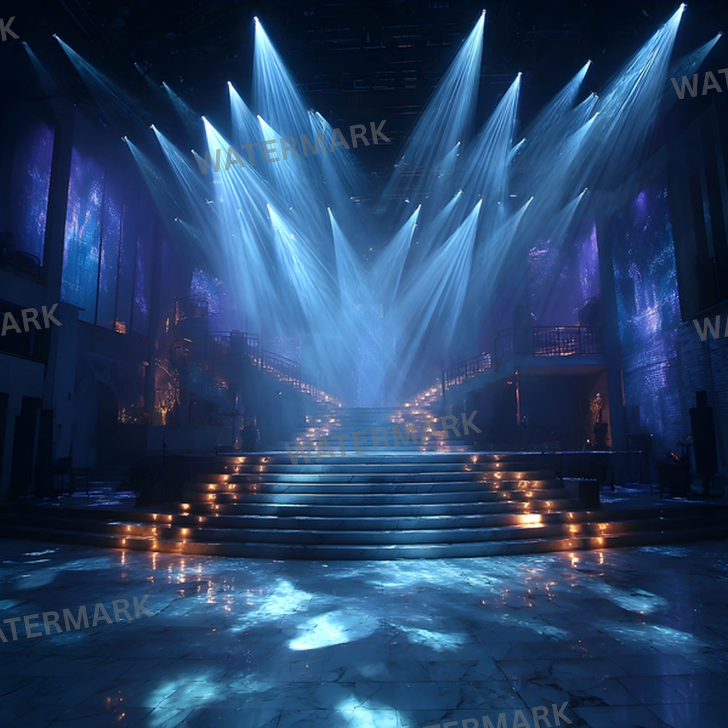 Blue Kpop Stage Digital Backdrop, Concert Background for Photography, Music Video Virtual Set, Square Photo Booth Prop, Idol Dance Performance
