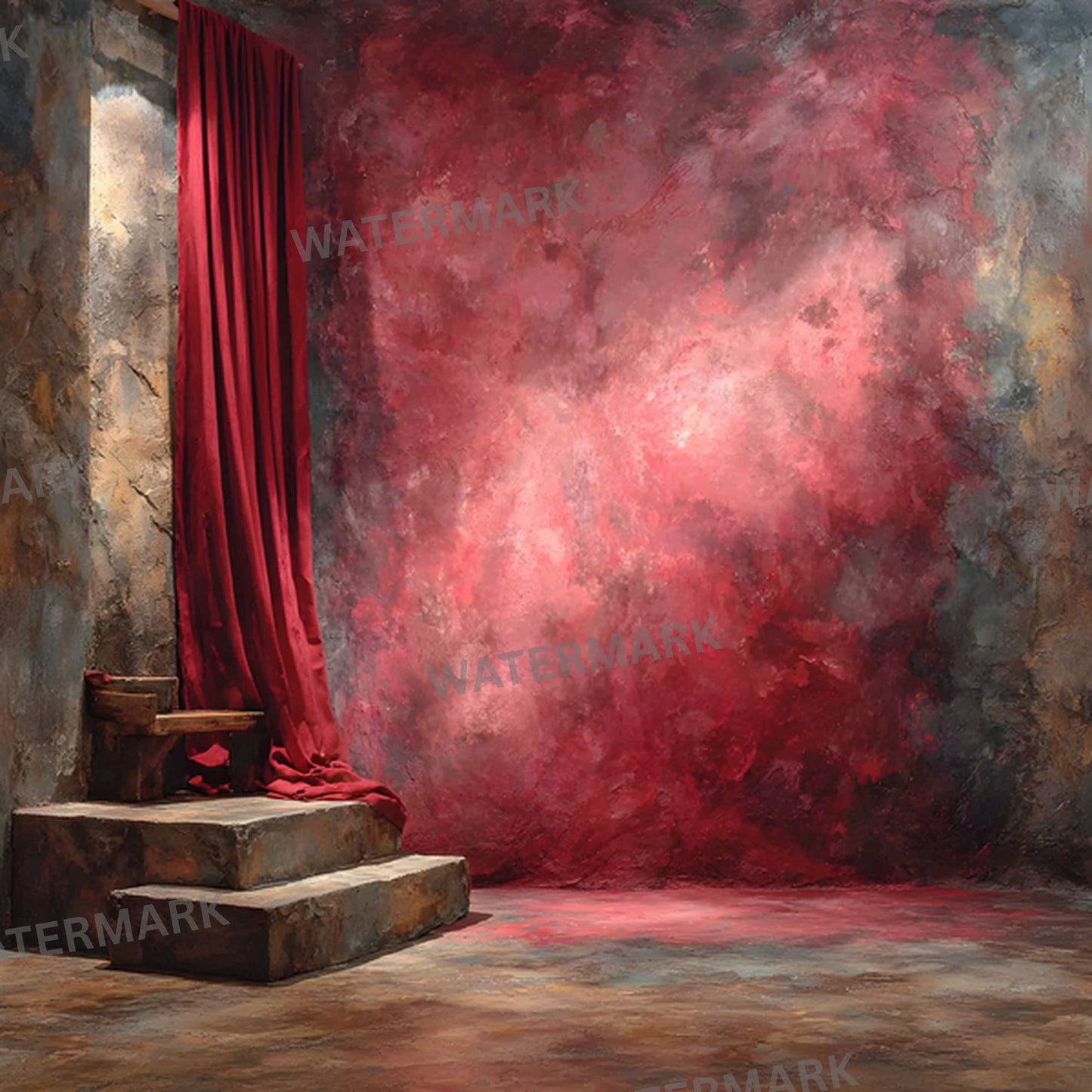 Abstract Red Painted Canvas Digital Backdrop, Artistic Photography Background for Unique Portraits, High-Resolution Textures, Square Format for Creative Projects