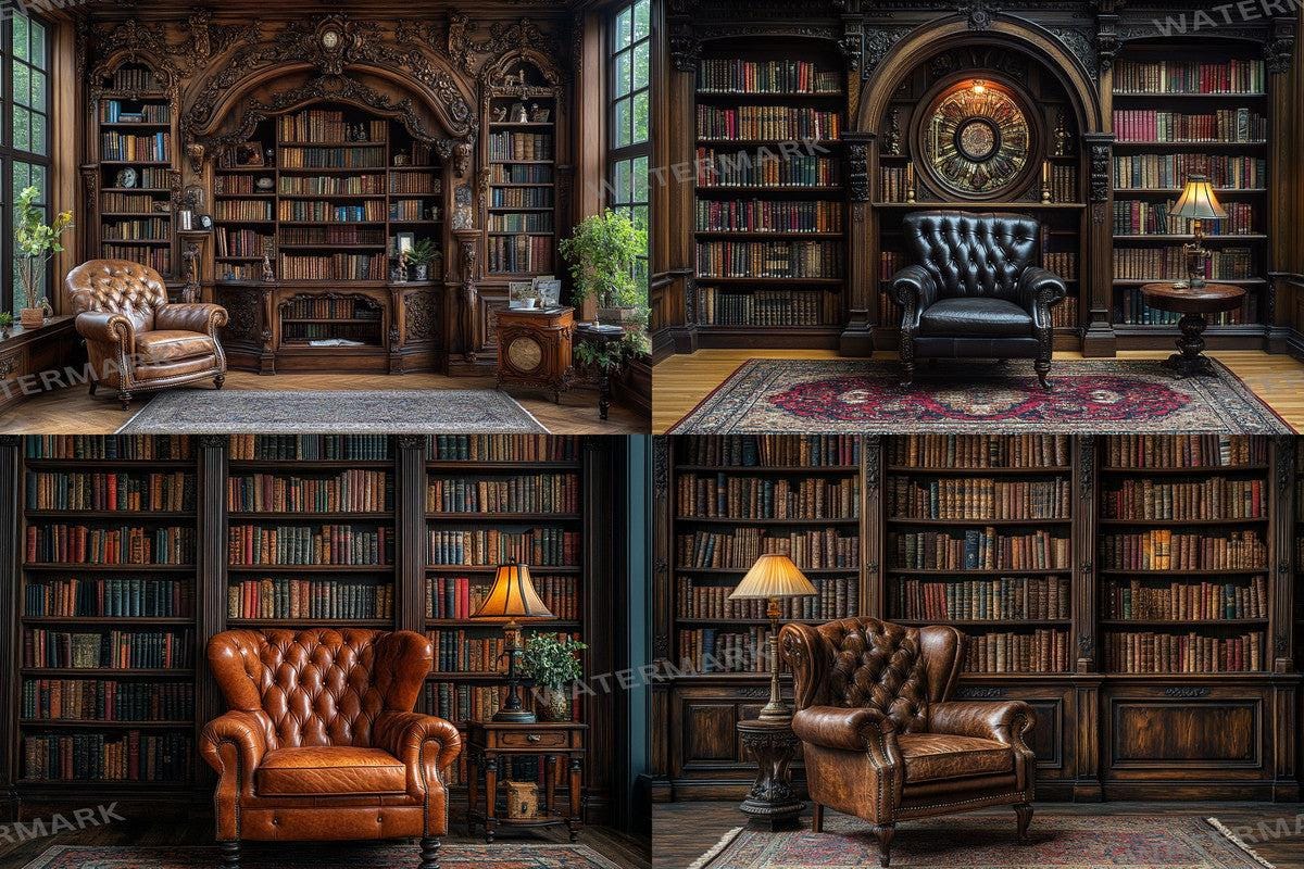 Warm Aesthetic Grand Victorian Bookcase Backdrops for Digital Artists Photographers - Ideal for Inviting Designs - 00x00px PNGs