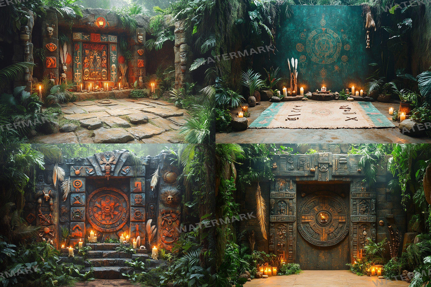 Amazonian Shamanic Ritual Digital Backdrops - 3High-Resolution PNGs for Creative Photography 00x00px Commercial Use