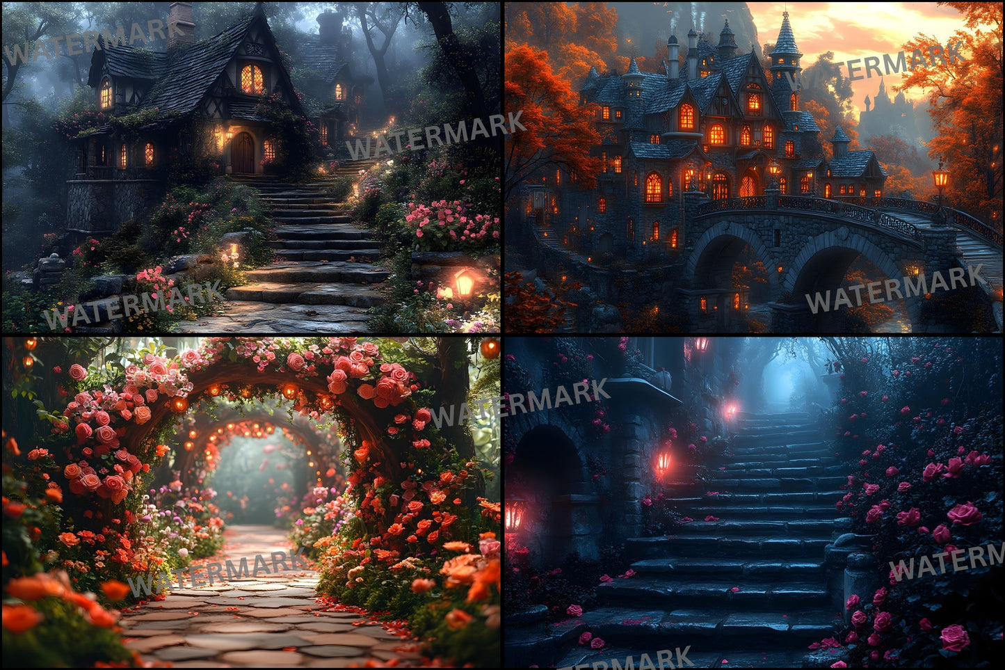 Alice in Wonderland Backdrop Set, Fantasy Storybook Digital Backgrounds for Photography, Whimsical Party Photo Booth, Images