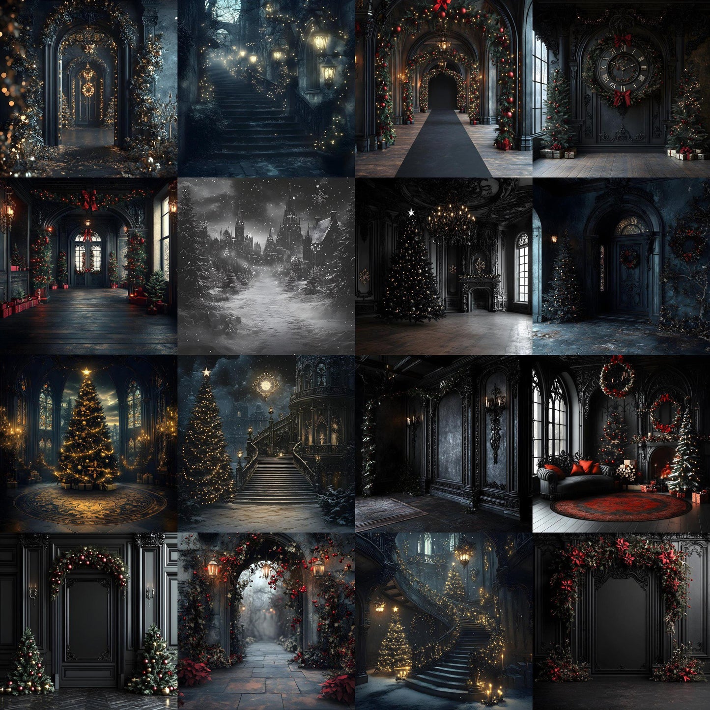 Gothic Christmas Backdrops, Digital Backdrop, Christmas Backdrop, Gothic Dark Festive Digital Download Black Christmas Backgrounds