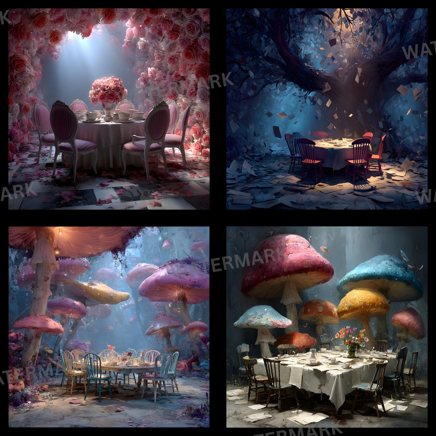 Alice in Wonderland Backdrop, Tea Party Background, Digital Download for Birthday, Photography Prop, Whimsical Photo Booth, Square Image