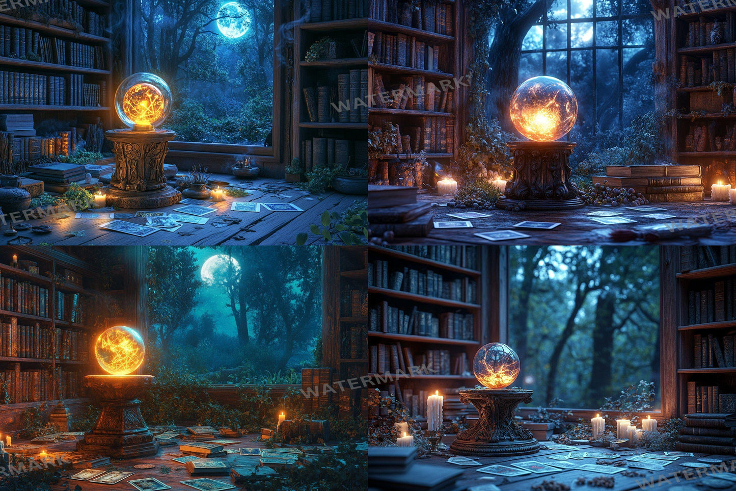 Witch Crystal Ball Backdrop: 4PNGs for Mystical Fortune Teller Photos, Magical Halloween Decor, Occult Divination Digital Backdrops